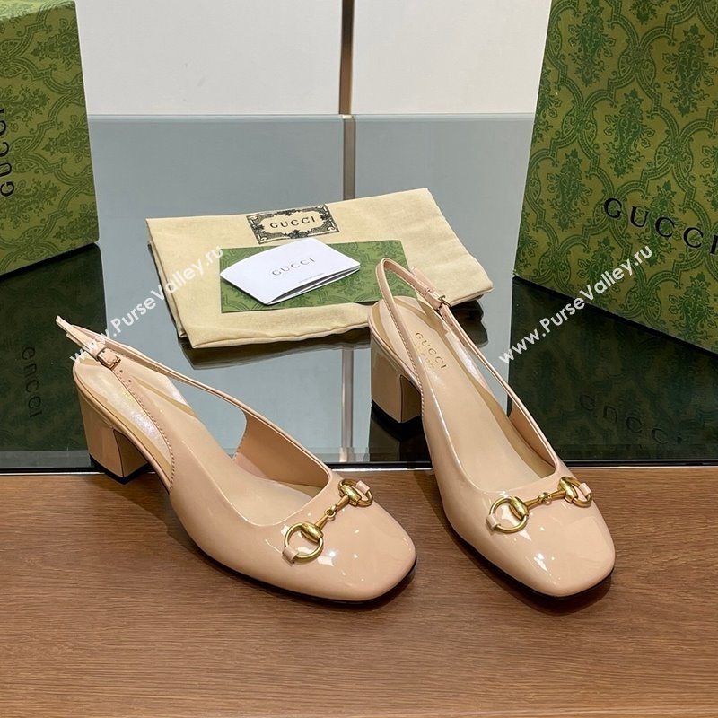 Gucci Horsebit Slingback Pumps 6.5cm in Patent Leather Nude 2024 0702 (MD-240702143)