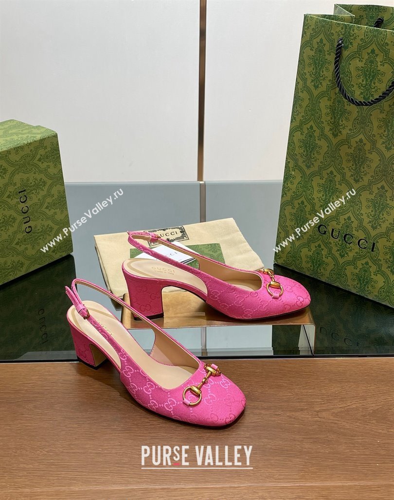 Gucci Horsebit Slingback Pumps 6.5cm in GG Canvas Pink 2024 0702 (MD-240702138)