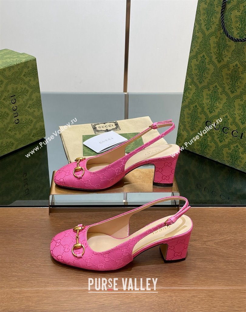 Gucci Horsebit Slingback Pumps 6.5cm in GG Canvas Pink 2024 0702 (MD-240702138)