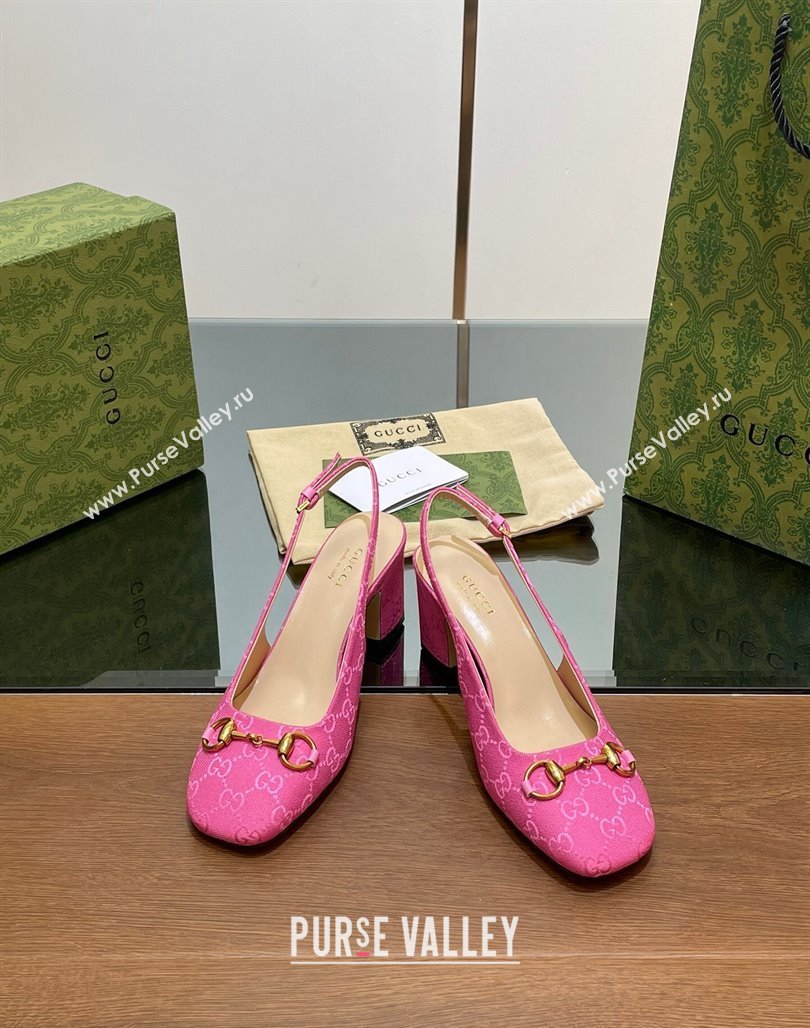 Gucci Horsebit Slingback Pumps 6.5cm in GG Canvas Pink 2024 0702 (MD-240702138)