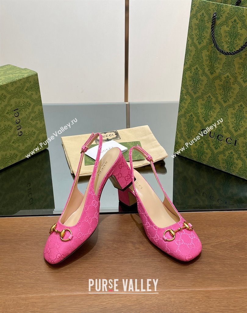 Gucci Horsebit Slingback Pumps 6.5cm in GG Canvas Pink 2024 0702 (MD-240702138)