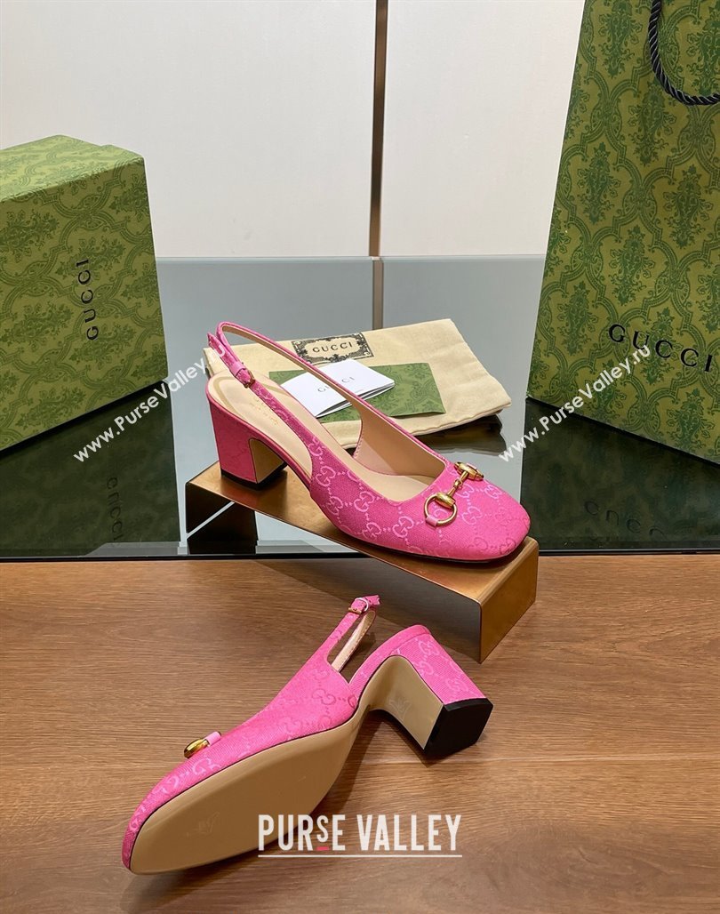 Gucci Horsebit Slingback Pumps 6.5cm in GG Canvas Pink 2024 0702 (MD-240702138)