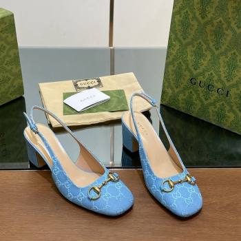 Gucci Horsebit Slingback Pumps 6.5cm in GG Canvas Blue 2024 0702 (MD-240702139)