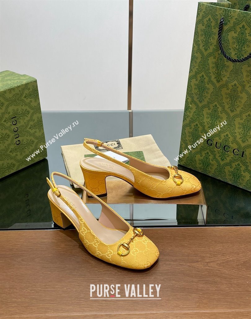 Gucci Horsebit Slingback Pumps 6.5cm in GG Canvas Yellow 2024 0702 (MD-240702140)