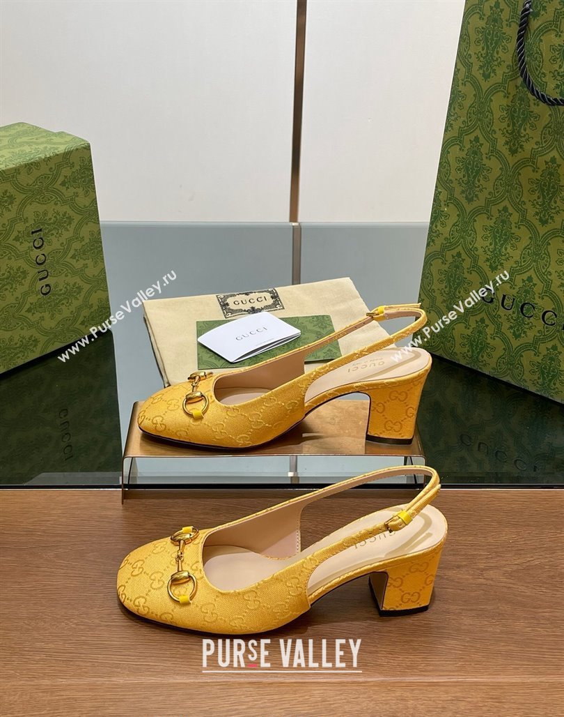 Gucci Horsebit Slingback Pumps 6.5cm in GG Canvas Yellow 2024 0702 (MD-240702140)