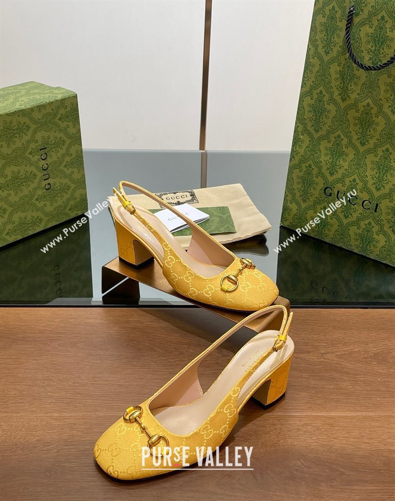 Gucci Horsebit Slingback Pumps 6.5cm in GG Canvas Yellow 2024 0702 (MD-240702140)