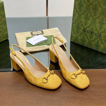 Gucci Horsebit Slingback Pumps 6.5cm in GG Canvas Yellow 2024 0702 (MD-240702140)