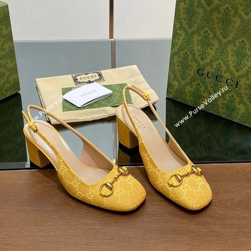 Gucci Horsebit Slingback Pumps 6.5cm in GG Canvas Yellow 2024 0702 (MD-240702140)