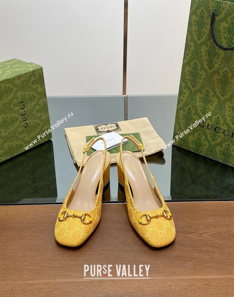 Gucci Horsebit Slingback Pumps 6.5cm in GG Canvas Yellow 2024 0702 (MD-240702140)