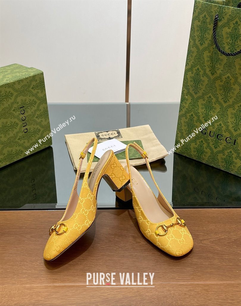 Gucci Horsebit Slingback Pumps 6.5cm in GG Canvas Yellow 2024 0702 (MD-240702140)