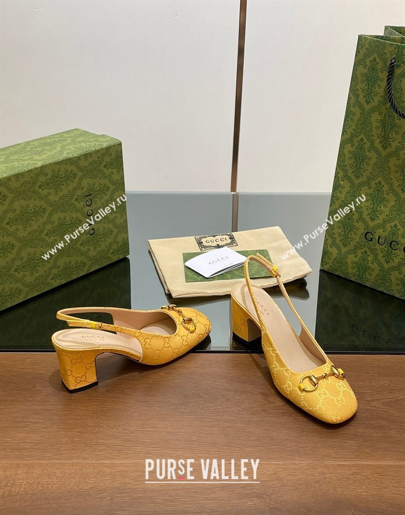 Gucci Horsebit Slingback Pumps 6.5cm in GG Canvas Yellow 2024 0702 (MD-240702140)