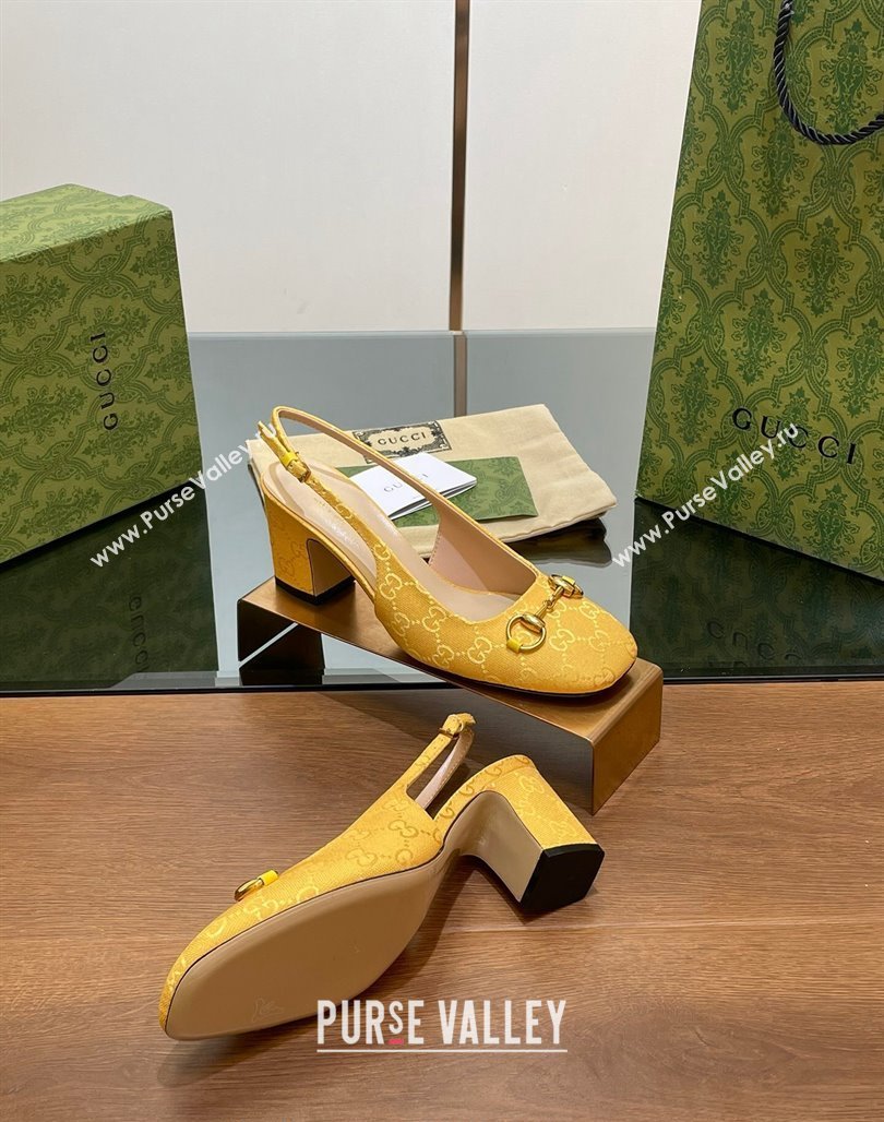 Gucci Horsebit Slingback Pumps 6.5cm in GG Canvas Yellow 2024 0702 (MD-240702140)