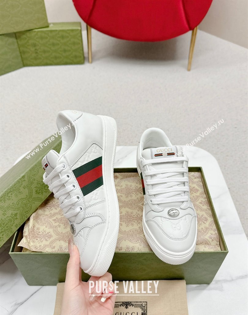 Gucci Screener Sneakers in GG Leather White 2024 0702 (MD-240702119)