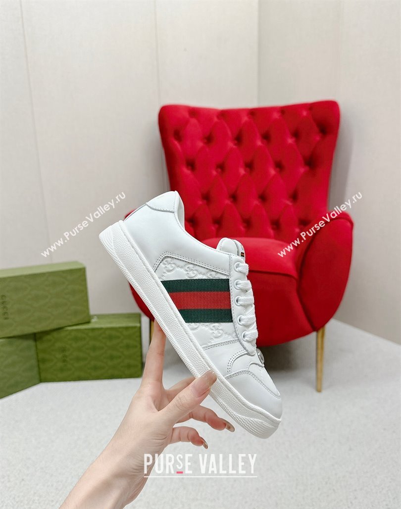 Gucci Screener Sneakers in GG Leather White 2024 0702 (MD-240702119)