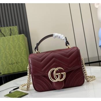 Gucci GG Marmont Leather Mini Top Handle Bag 811238 Dark Burgundy 2024 (XLU-240716045)