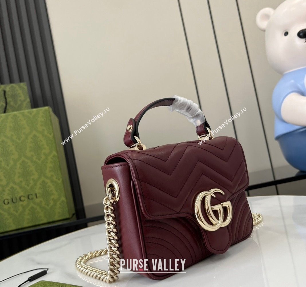 Gucci GG Marmont Leather Mini Top Handle Bag 811238 Dark Burgundy 2024 (XLU-240716045)