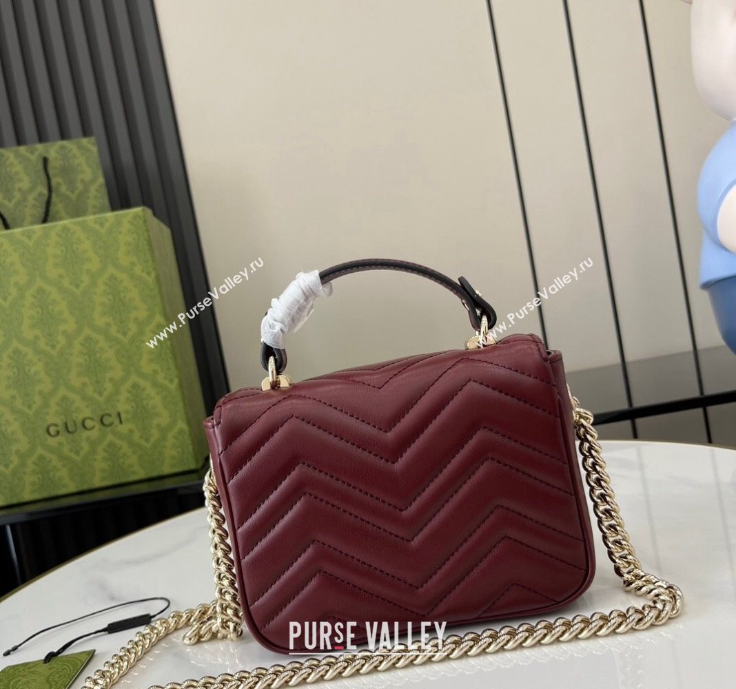 Gucci GG Marmont Leather Mini Top Handle Bag 811238 Dark Burgundy 2024 (XLU-240716045)