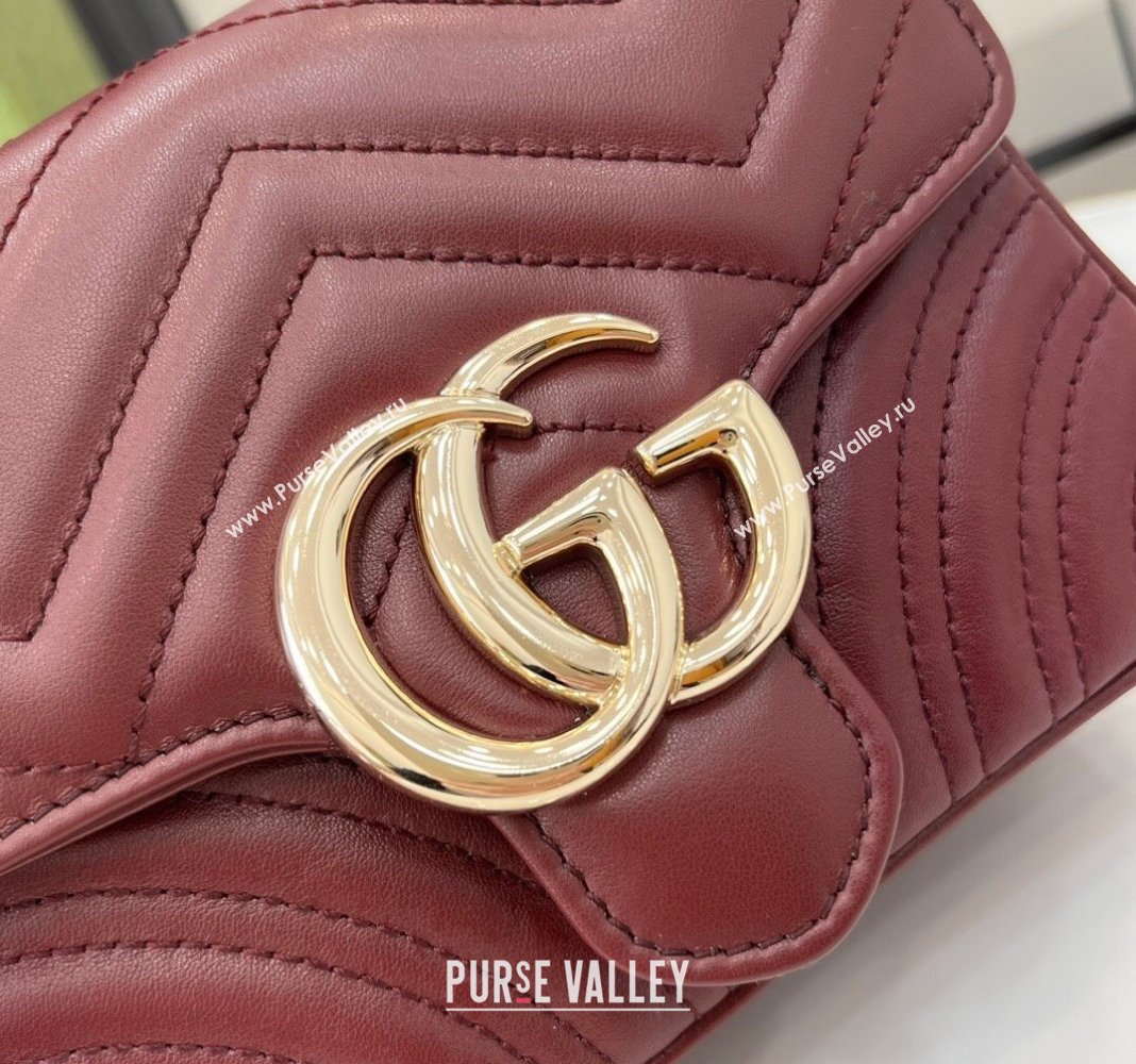 Gucci GG Marmont Leather Mini Top Handle Bag 811238 Dark Burgundy 2024 (XLU-240716045)