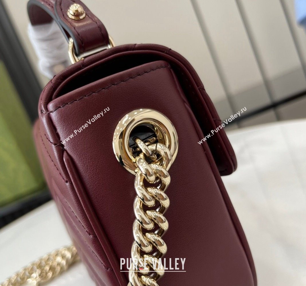 Gucci GG Marmont Leather Mini Top Handle Bag 811238 Dark Burgundy 2024 (XLU-240716045)