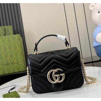 Gucci GG Marmont Leather Mini Top Handle Bag 811238 Black 2024 (XLU-240716046)