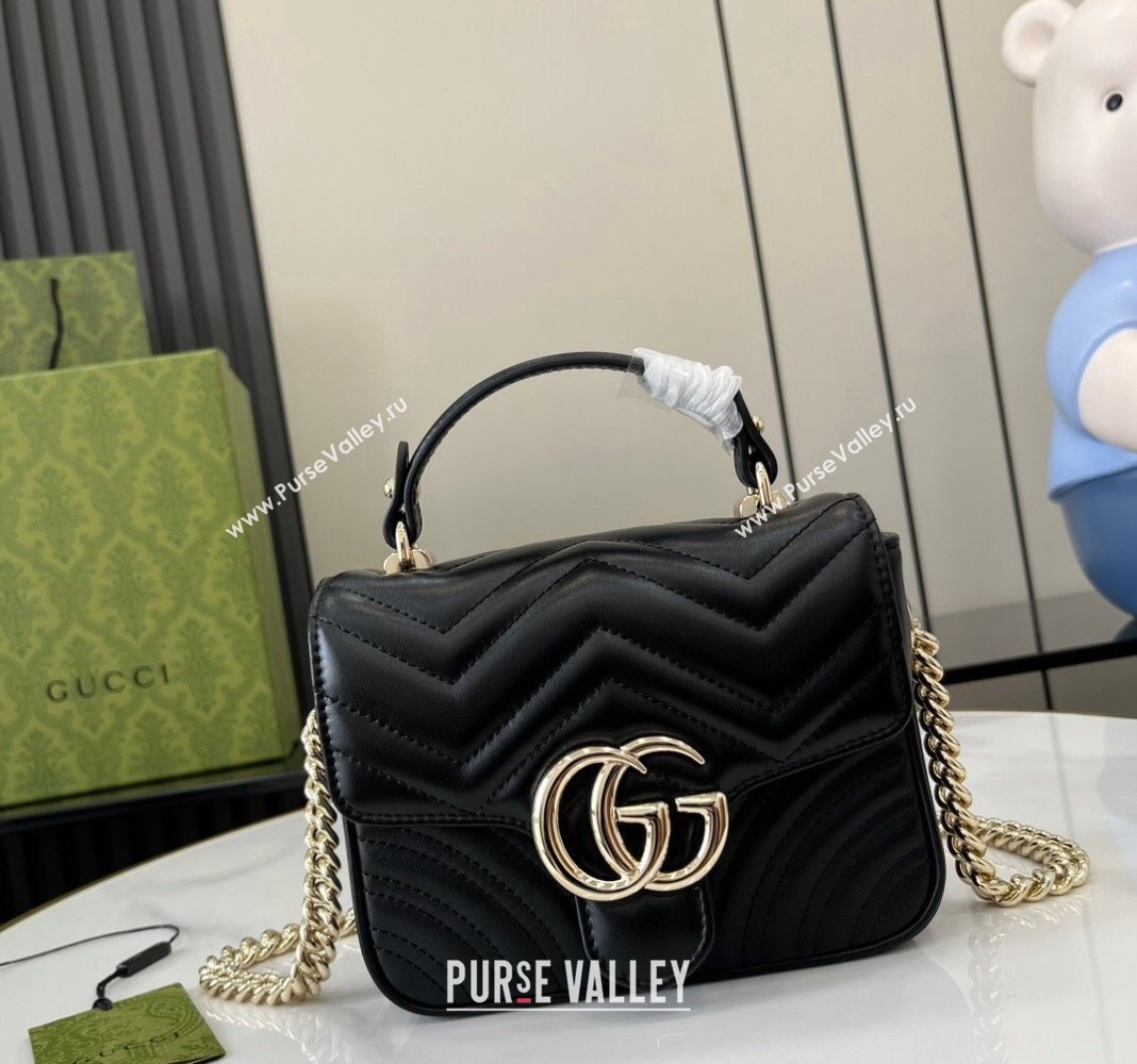 Gucci GG Marmont Leather Mini Top Handle Bag 811238 Black 2024 (XLU-240716046)