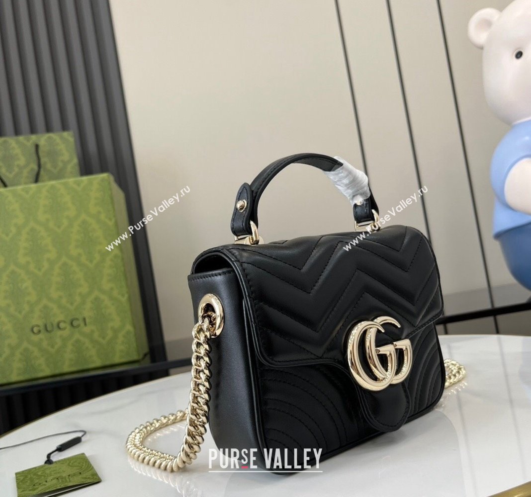 Gucci GG Marmont Leather Mini Top Handle Bag 811238 Black 2024 (XLU-240716046)