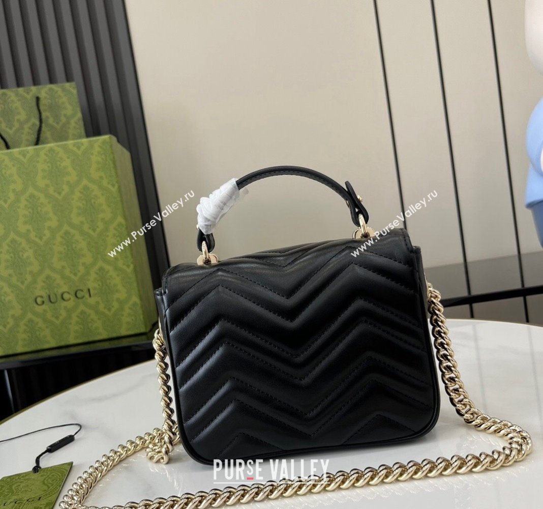 Gucci GG Marmont Leather Mini Top Handle Bag 811238 Black 2024 (XLU-240716046)