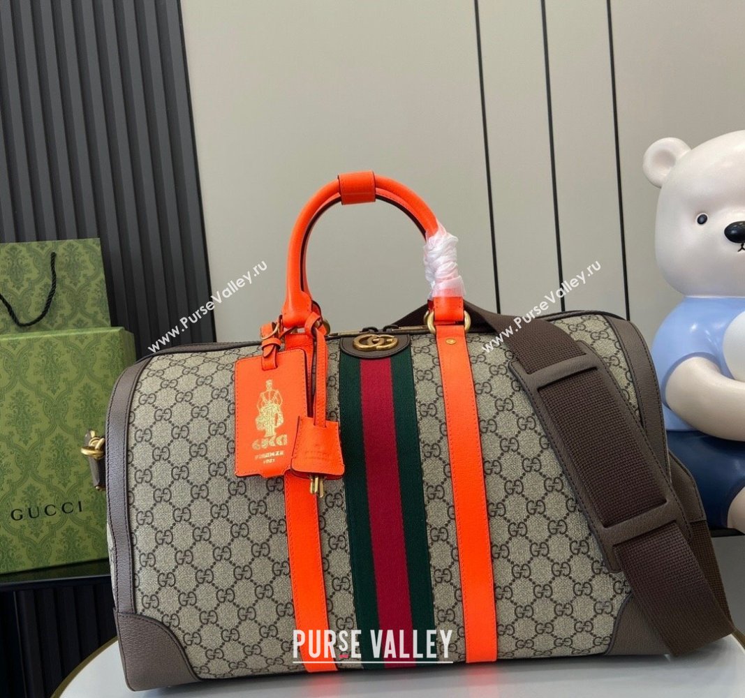 Gucci Savoy GG Canvas Small Duffle Travel Bag with Fluorescent Orange Trim 724642 2024 (XLU-240716039)