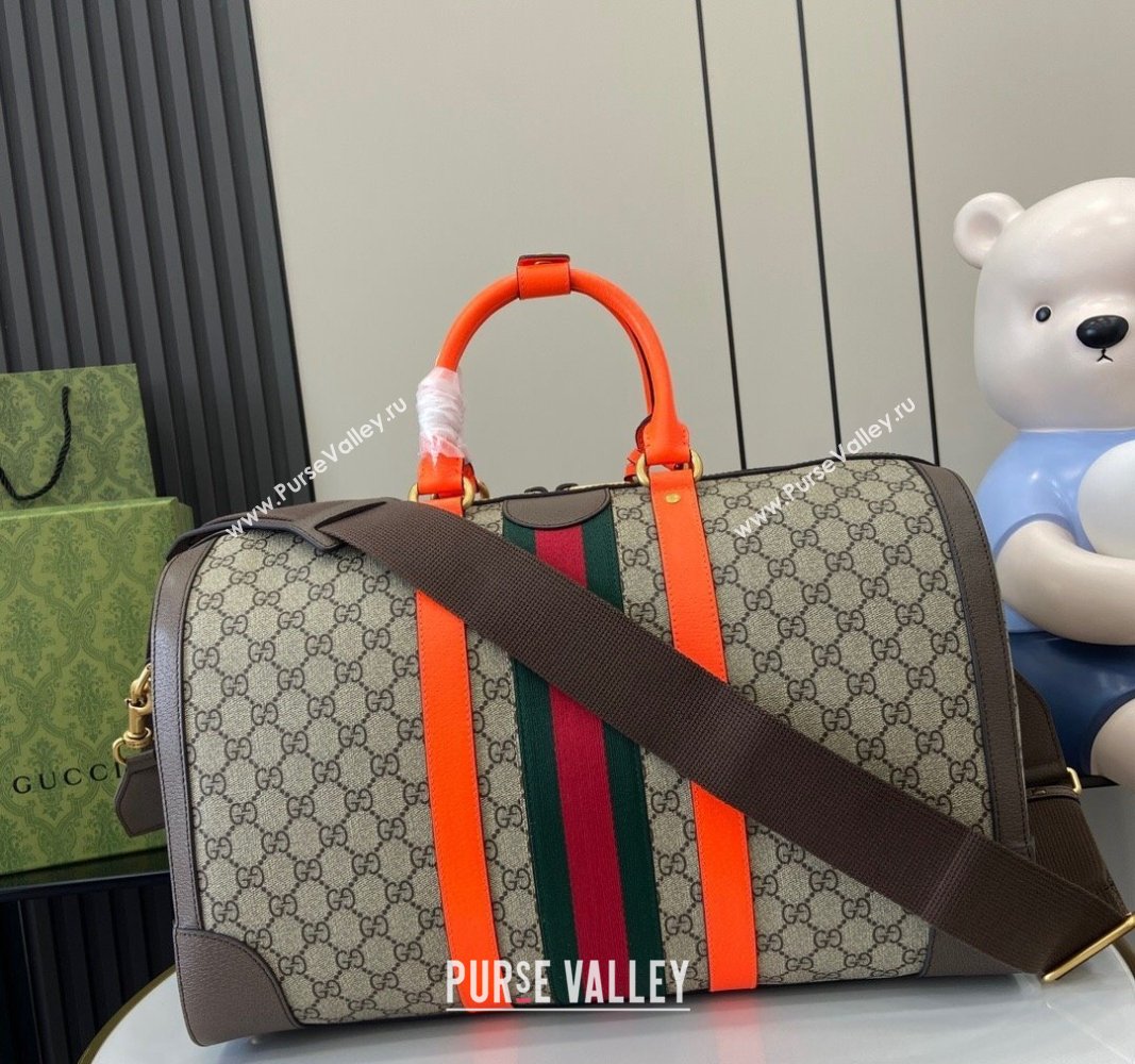 Gucci Savoy GG Canvas Small Duffle Travel Bag with Fluorescent Orange Trim 724642 2024 (XLU-240716039)