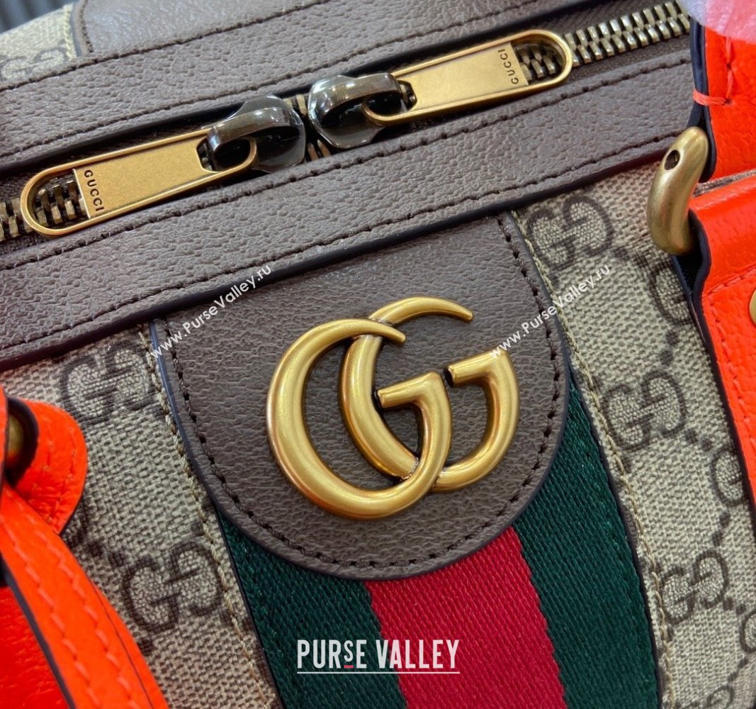 Gucci Savoy GG Canvas Small Duffle Travel Bag with Fluorescent Orange Trim 724642 2024 (XLU-240716039)