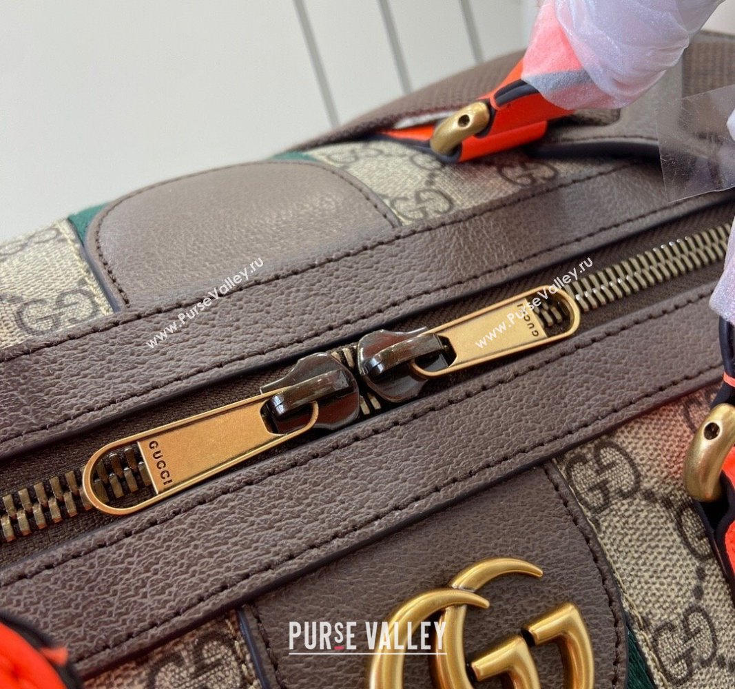 Gucci Savoy GG Canvas Small Duffle Travel Bag with Fluorescent Orange Trim 724642 2024 (XLU-240716039)