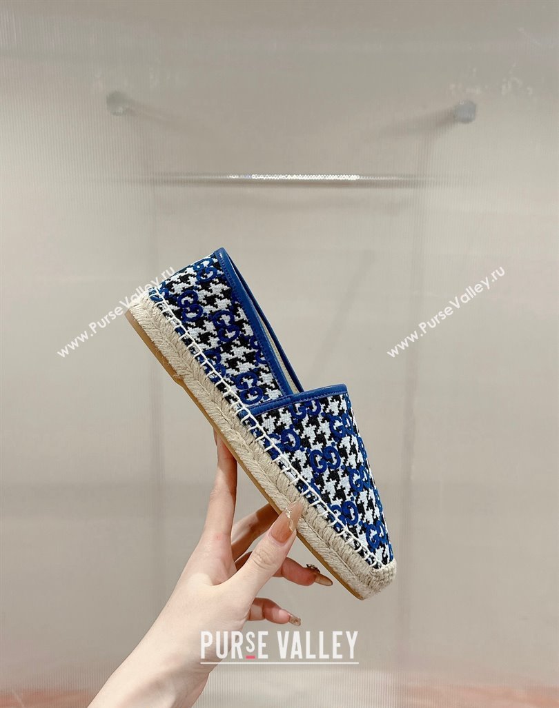 Gucci Espadrilles Flat in GG Houndtooth Canvas Sky Blue 2024 0723 (KL-2407230116)