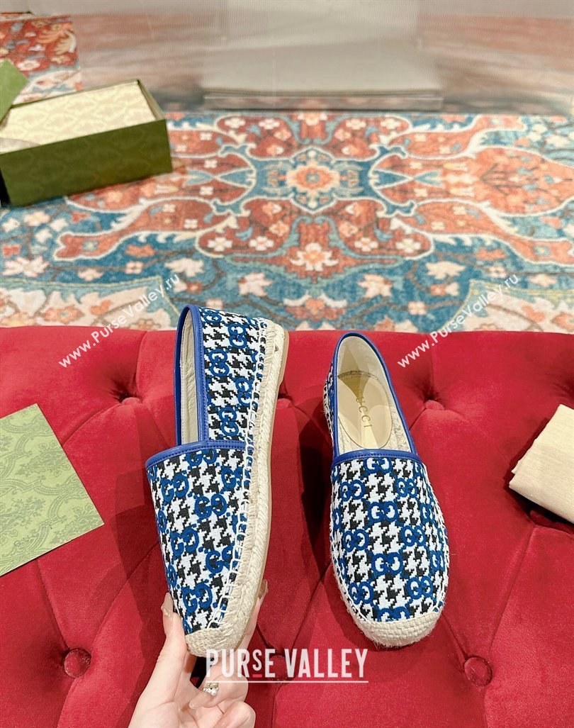 Gucci Espadrilles Flat in GG Houndtooth Canvas Sky Blue 2024 0723 (KL-2407230116)