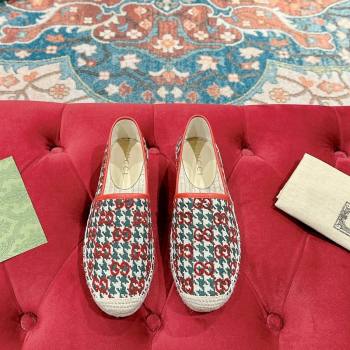 Gucci Espadrilles Flat in GG Houndtooth Canvas Red/Green 2024 0723 (KL-2407230117)