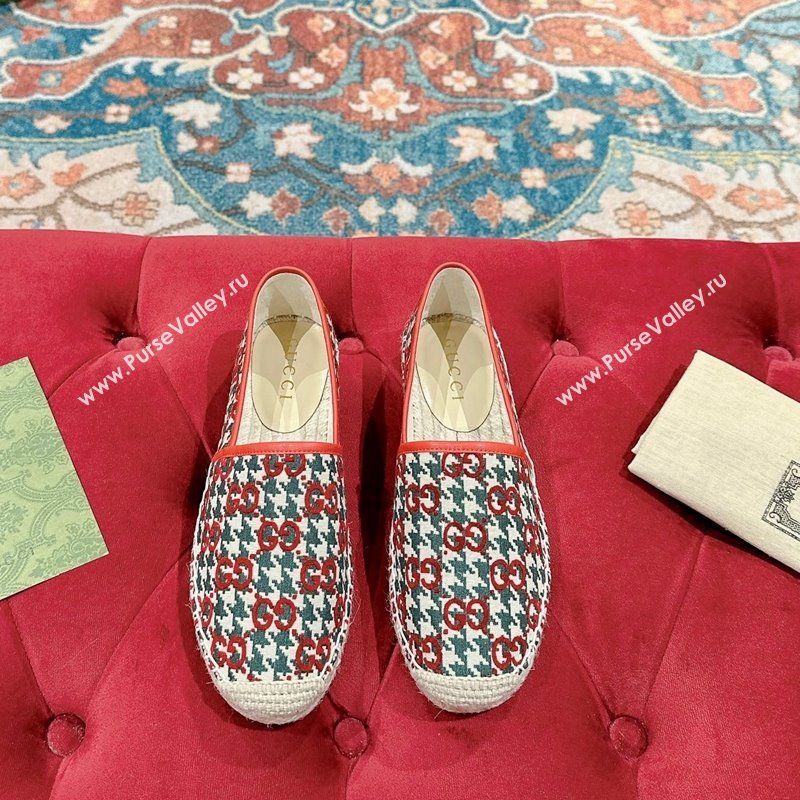 Gucci Espadrilles Flat in GG Houndtooth Canvas Red/Green 2024 0723 (KL-2407230117)