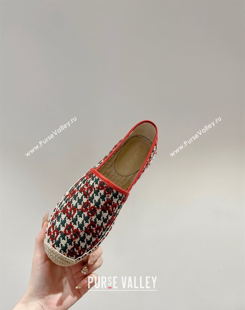 Gucci Espadrilles Flat in GG Houndtooth Canvas Red/Green 2024 0723 (KL-2407230117)