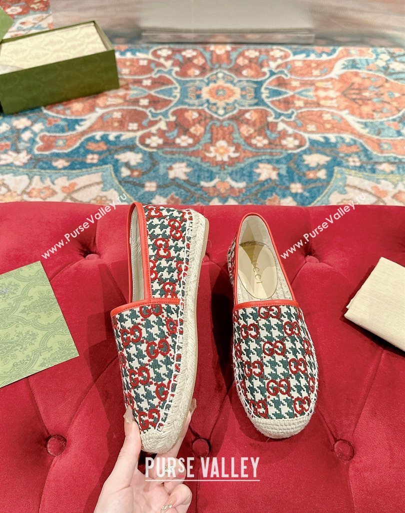 Gucci Espadrilles Flat in GG Houndtooth Canvas Red/Green 2024 0723 (KL-2407230117)