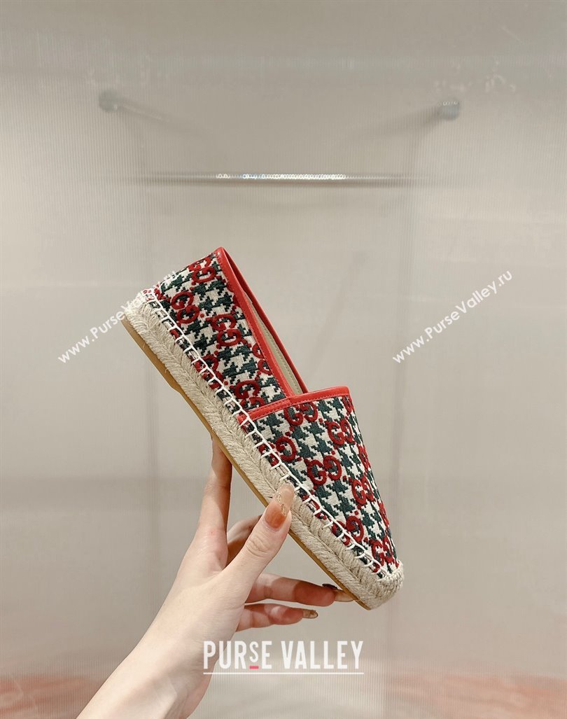 Gucci Espadrilles Flat in GG Houndtooth Canvas Red/Green 2024 0723 (KL-2407230117)