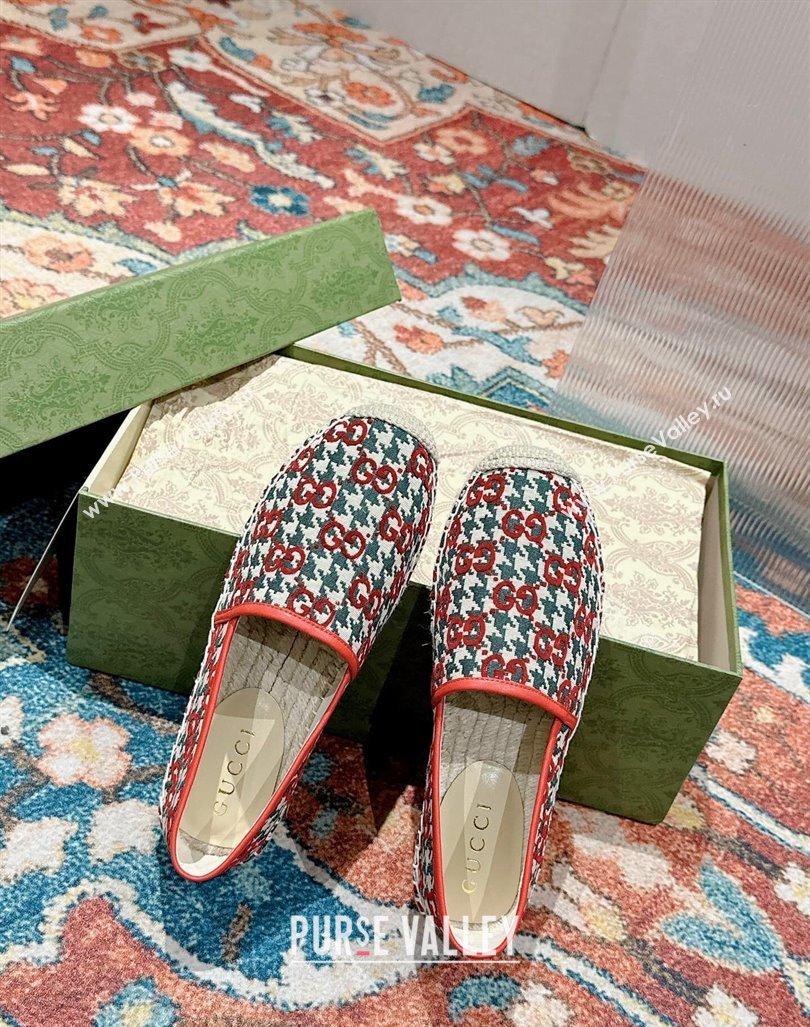 Gucci Espadrilles Flat in GG Houndtooth Canvas Red/Green 2024 0723 (KL-2407230117)