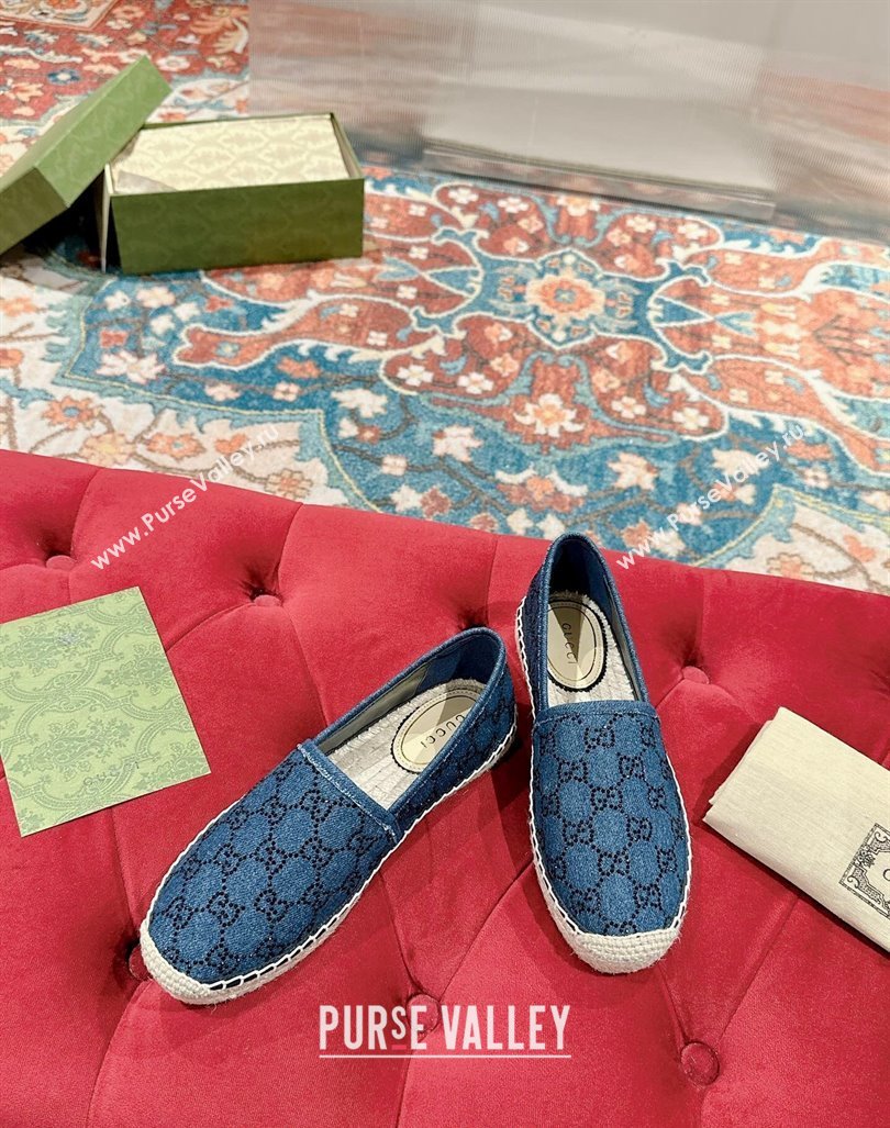 Gucci Espadrilles Flat in Strass GG Blue Denim 2024 0723 (KL-2407230118)