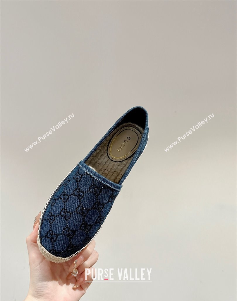 Gucci Espadrilles Flat in Strass GG Blue Denim 2024 0723 (KL-2407230118)