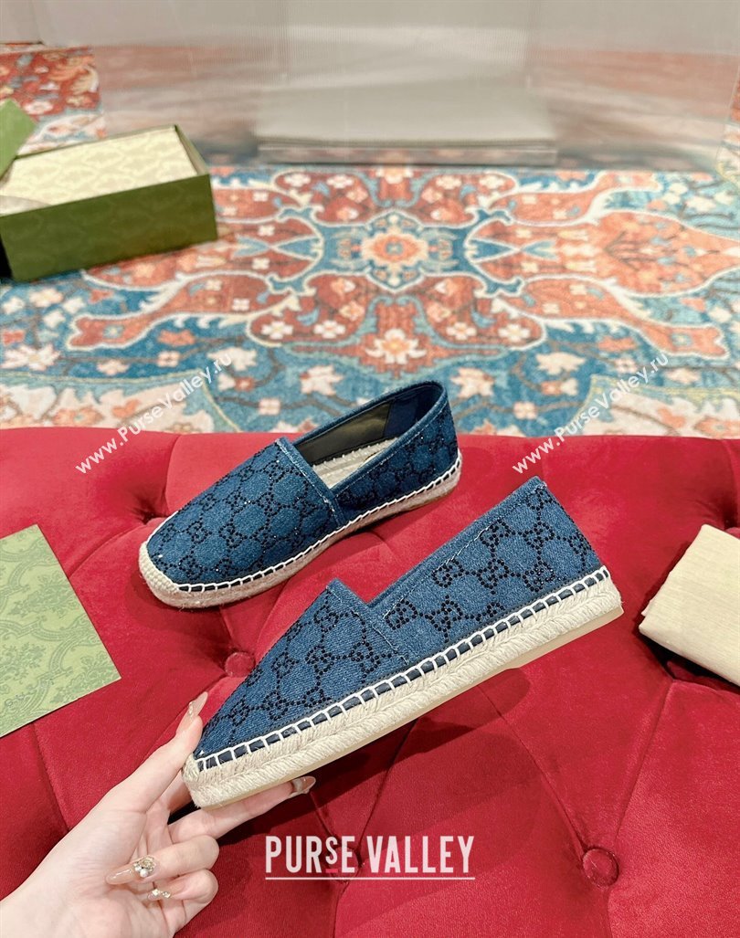 Gucci Espadrilles Flat in Strass GG Blue Denim 2024 0723 (KL-2407230118)