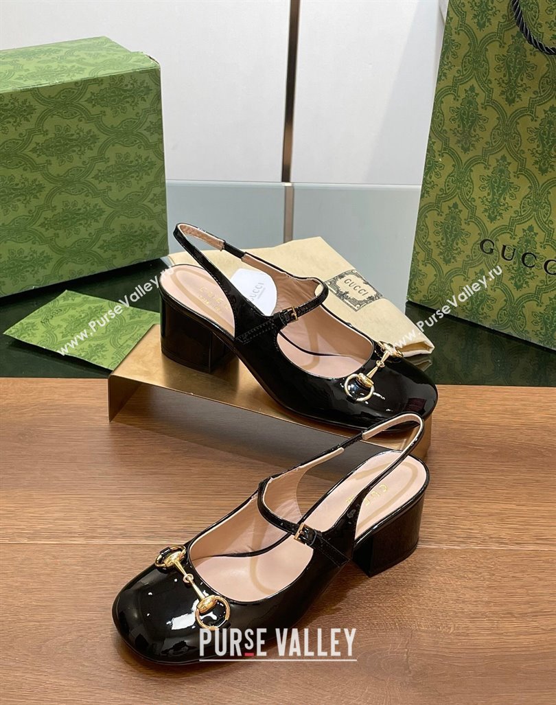 Gucci Horsebit Slingbacks Pumps 5.5cm in Patent Leather Black 2024 0723 (MD-2407230119)