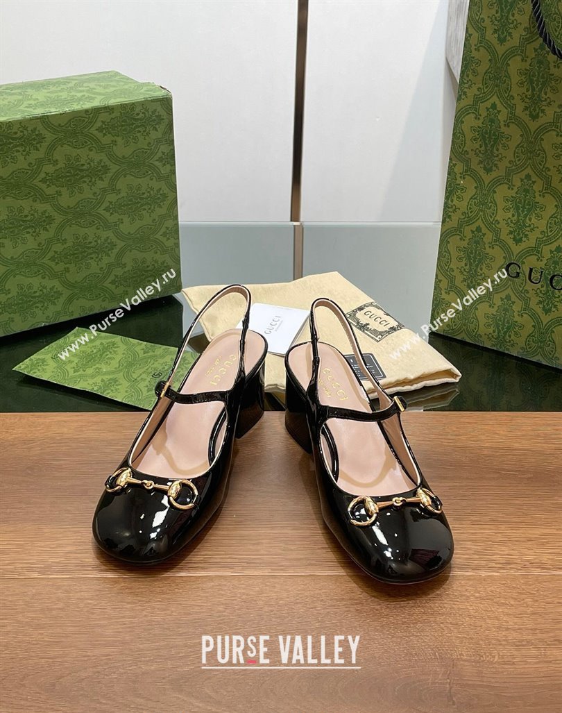 Gucci Horsebit Slingbacks Pumps 5.5cm in Patent Leather Black 2024 0723 (MD-2407230119)