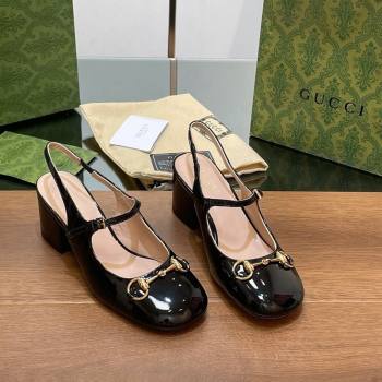 Gucci Horsebit Slingbacks Pumps 5.5cm in Patent Leather Black 2024 0723 (MD-2407230119)