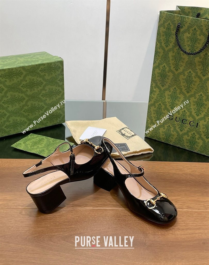 Gucci Horsebit Slingbacks Pumps 5.5cm in Patent Leather Black 2024 0723 (MD-2407230119)