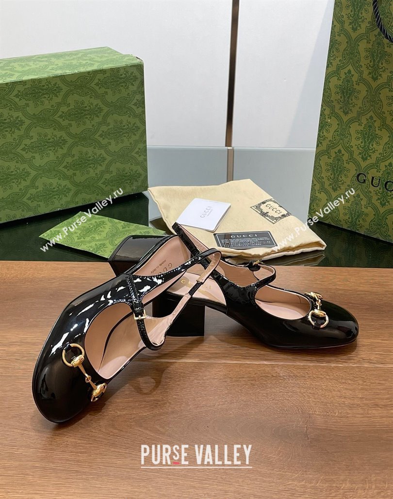 Gucci Horsebit Slingbacks Pumps 5.5cm in Patent Leather Black 2024 0723 (MD-2407230119)