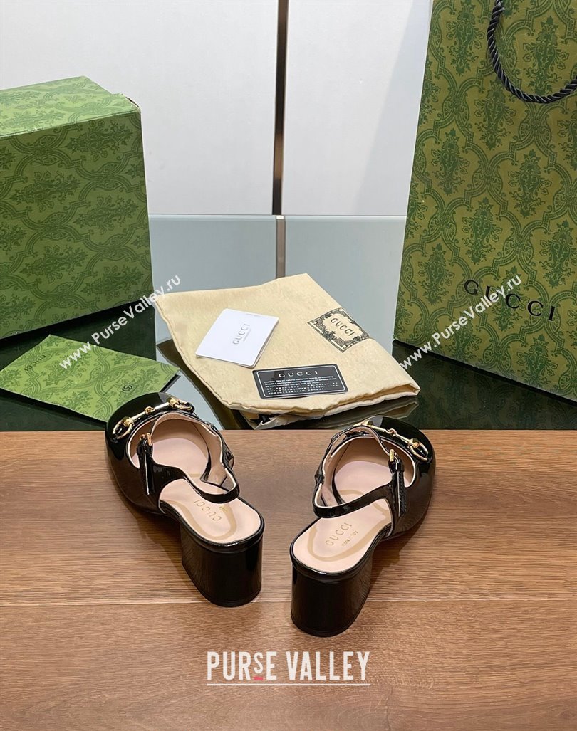 Gucci Horsebit Slingbacks Pumps 5.5cm in Patent Leather Black 2024 0723 (MD-2407230119)