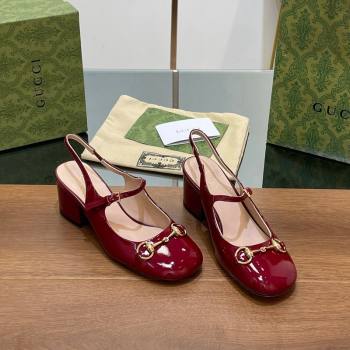 Gucci Horsebit Slingbacks Pumps 5.5cm in Patent Leather Burgundy 2024 0723 (MD-2407230120)