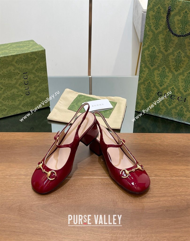 Gucci Horsebit Slingbacks Pumps 5.5cm in Patent Leather Burgundy 2024 0723 (MD-2407230120)